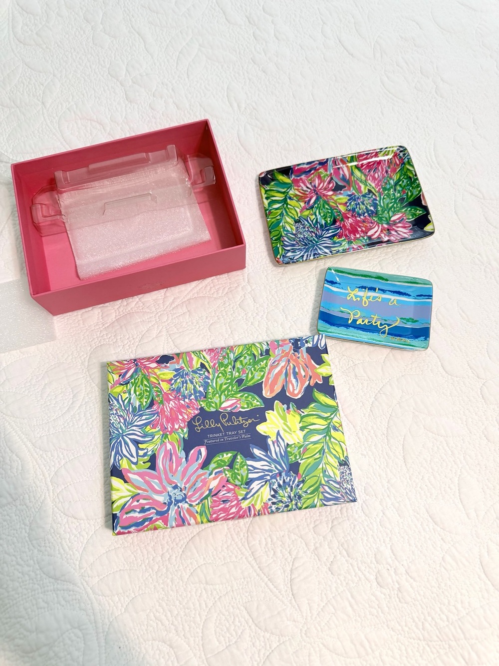 Lilly Pulitzer trinket tray set life’s a party ring holder small plate set
